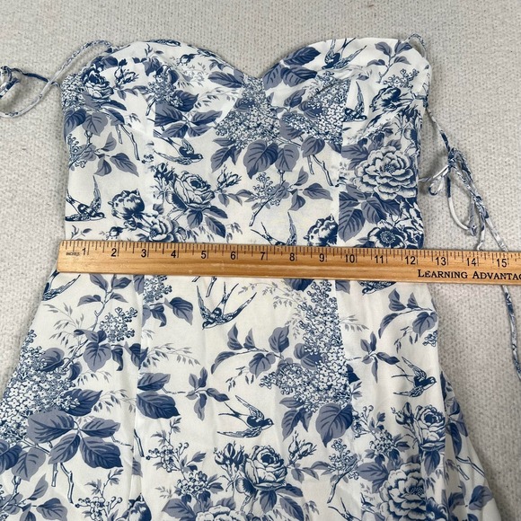 Reformation Juliette Midi Dress Women's 2 Floral Blue White Side Slit Corset - Picture 8 of 12